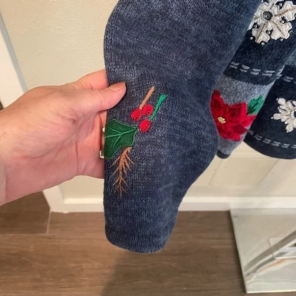 Vintage Christmas Edition Zippered Cardigan Sweater Blue Med - Picture 7 of 10